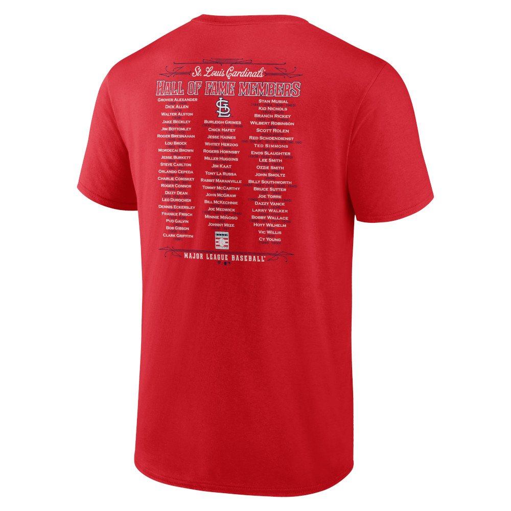 Men’s St. Louis Cardinals Red Team Hall of Famer Roster T-Shirt (2025)