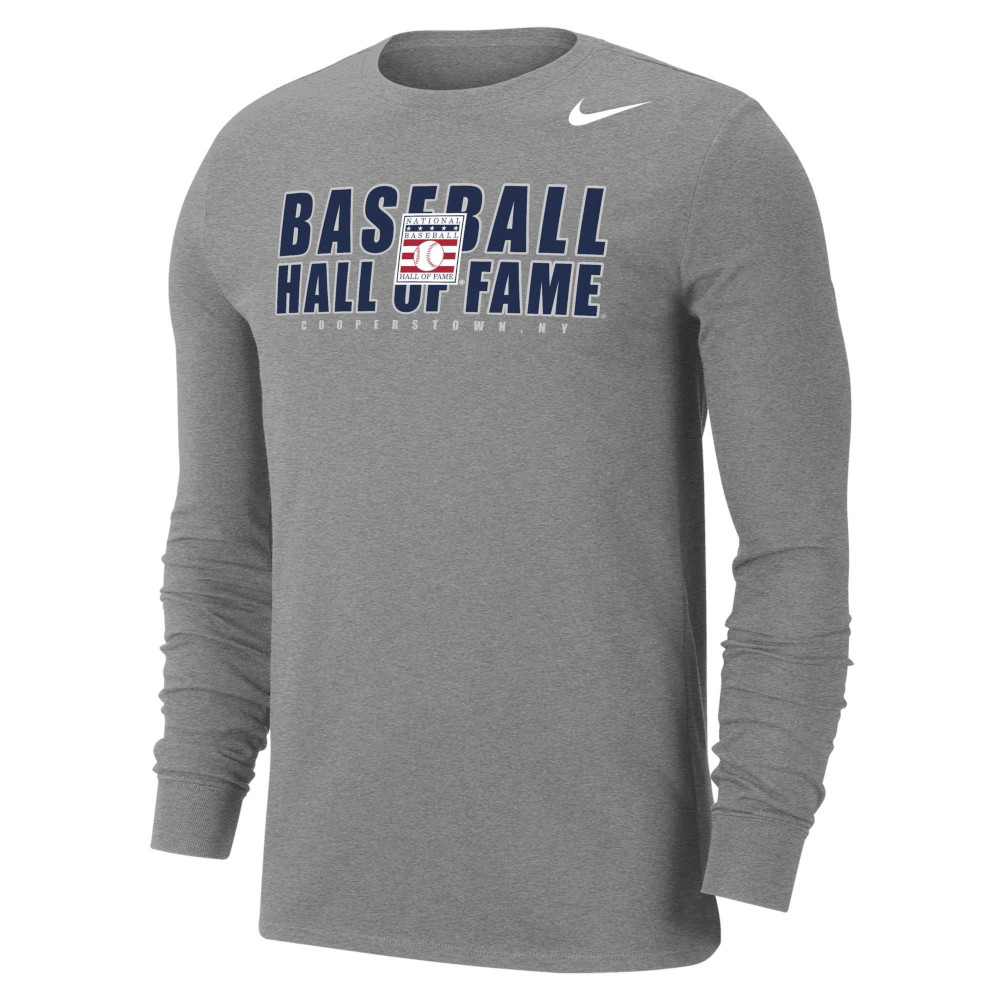 Men’s Nike Dri-FIT Cotton Baseball Hall of Fame Long Sleeve Grey T-Shirt Men’s Nike Dri-FIT Cotton Baseball Hall of Fame Long Sleeve Grey T-Shirt