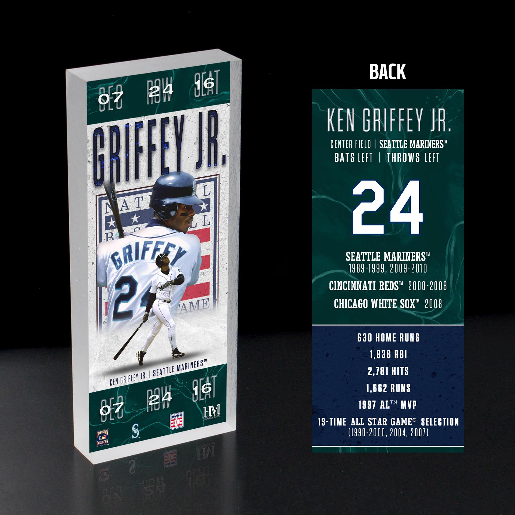 Ken Griffey Jr. Seattle Mariners 2016 Hall of Fame Induction 3D Acrylic Ticket Block