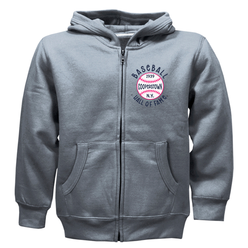 Toddler Baseball Hall of Fame 1939 Cooperstown Full Zip Grey Fleece Hoodie