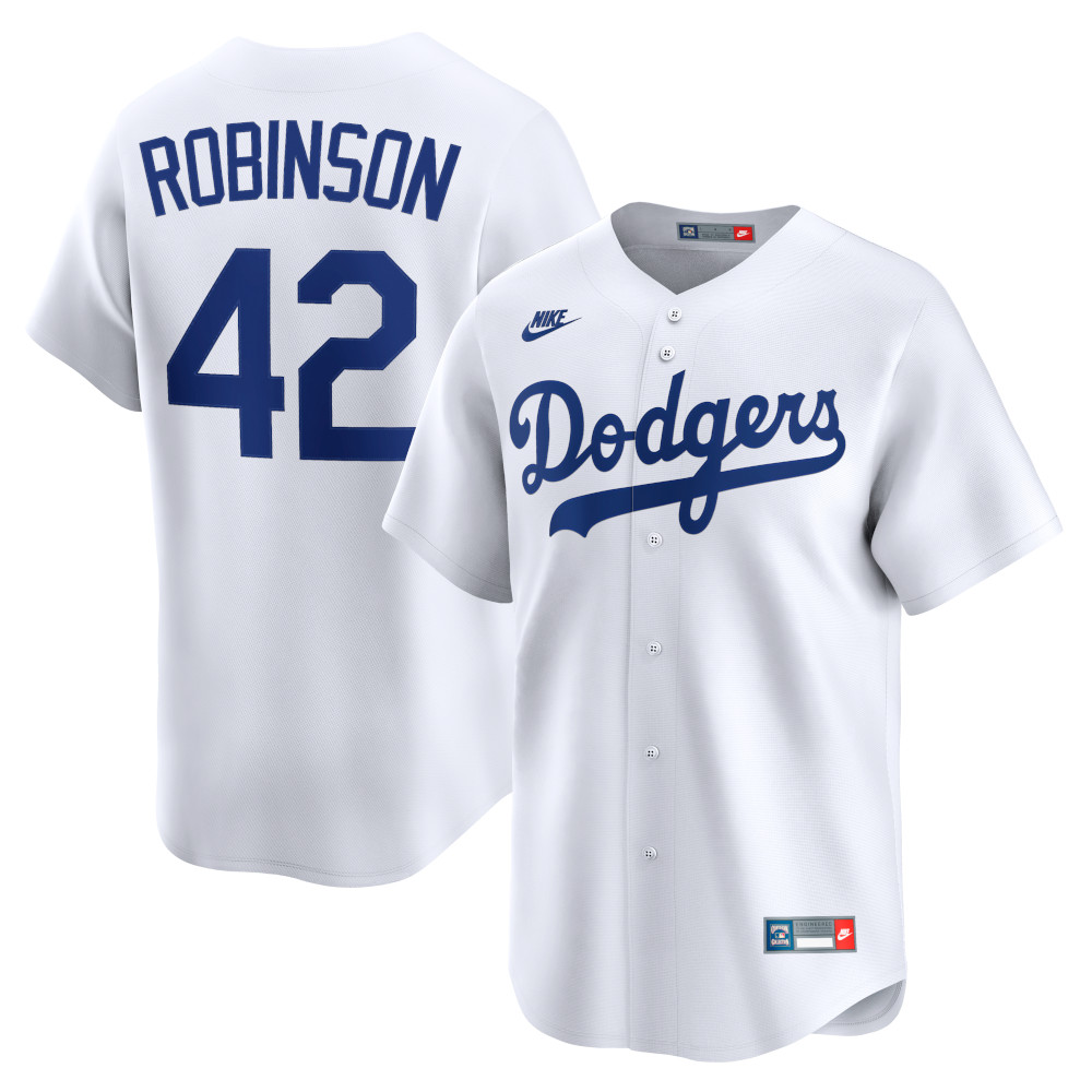 Men’s Nike Jackie Robinson Brooklyn Dodgers Cooperstown Collection Limited Full Button Front White Replica Jersey