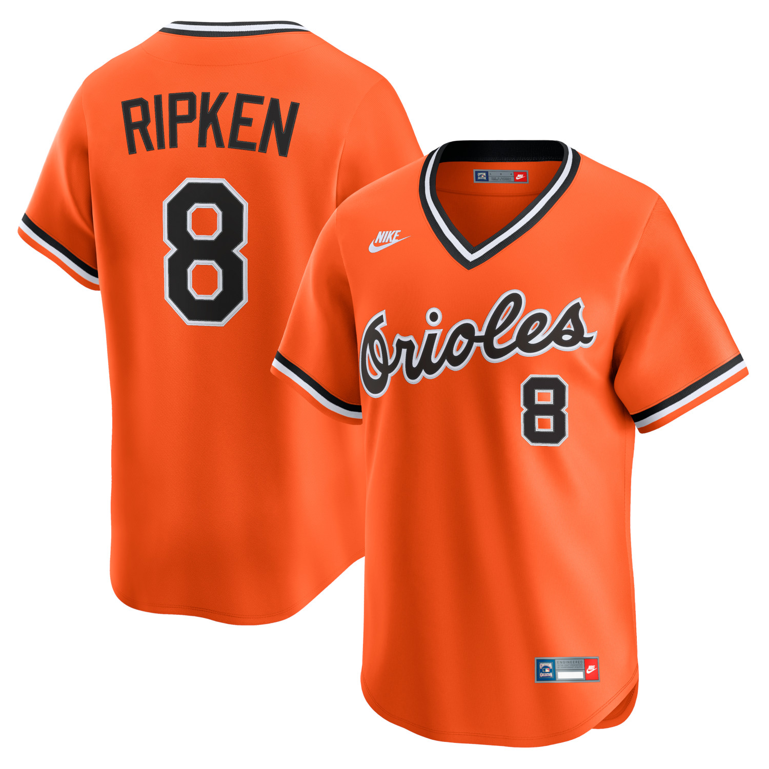 Men’s Nike Cal Ripken Jr. Batlimore Orioles Cooperstown Collection V-neck Orange Replica Jersey
