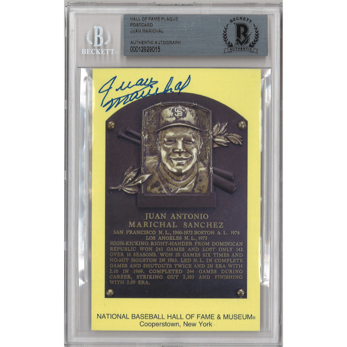 Juan Marichal Autographed Hall of Fame Plaque Postcard (Beckett-15)