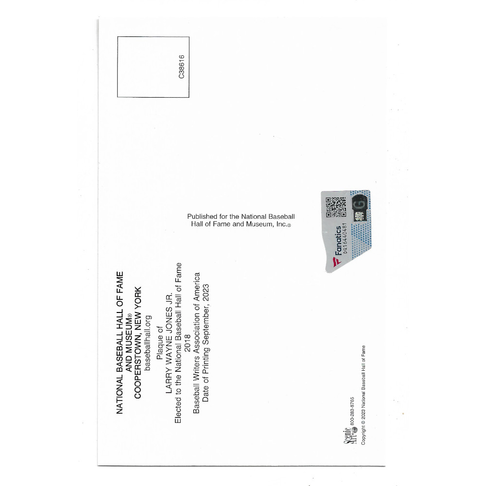 Chipper Jones Autographed Hall of Fame Plaque Postcard (Fanatics)