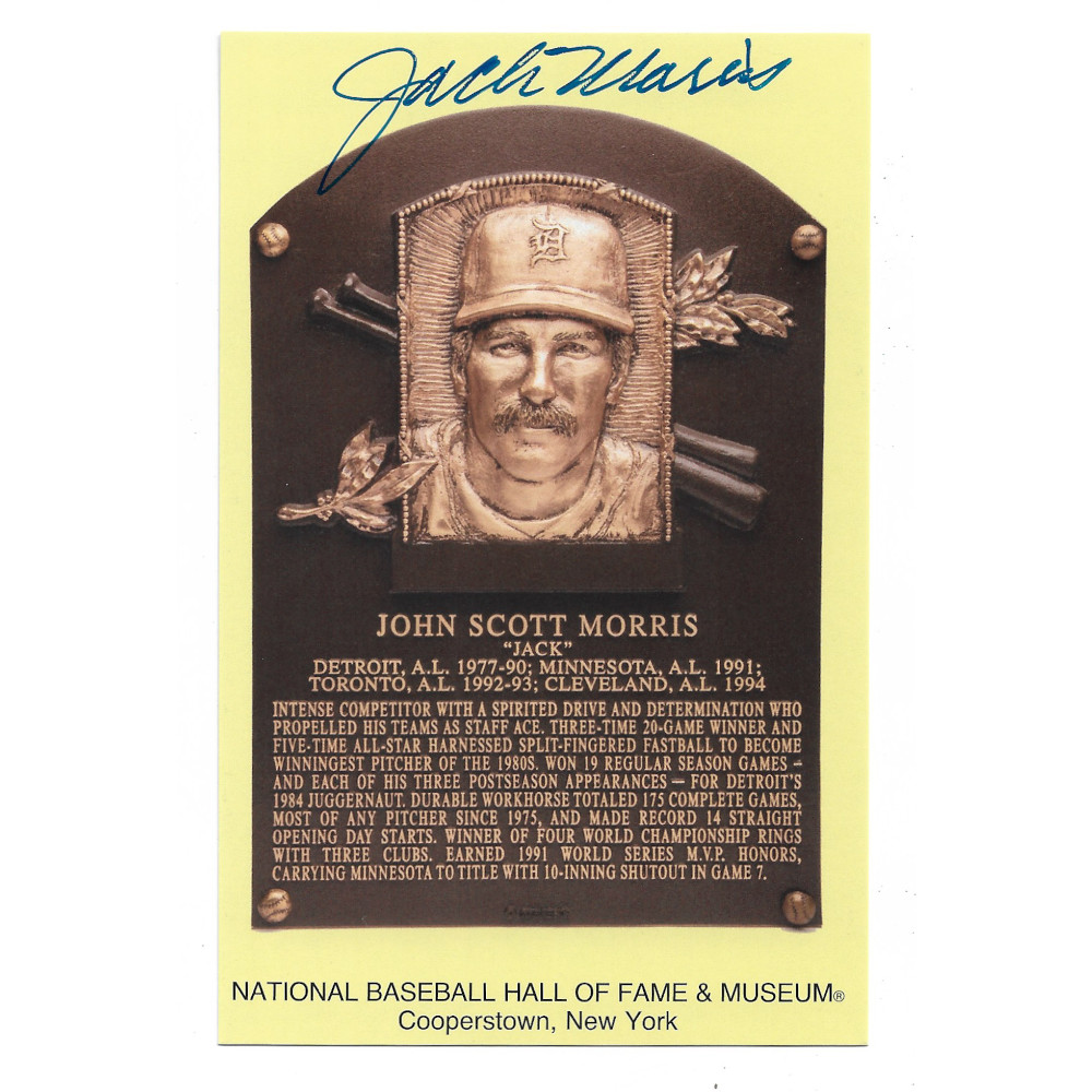 Jack Morris Autographed Hall of Fame Plaque Postcard (Beckett) Jack Morris Autographed Hall of Fame Plaque Postcard (Beckett)
