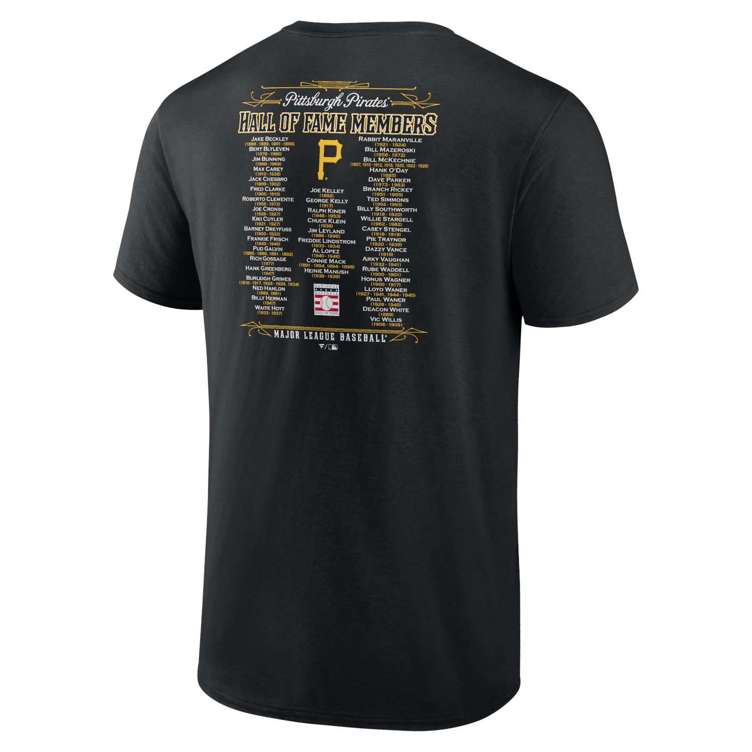 Men’s Pittsburgh PIrates Black Hall of Famer Roster T-Shirt (2025)