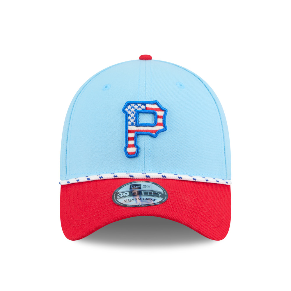 Men’s New Era Pittsburgh Pirates Light Blue and Red 2025 4th of July 39THIRTY Flex Fit Cap Men’s New Era Pittsburgh Pirates Light Blue and Red 2025 4th of July 39THIRTY Flex Fit Cap
