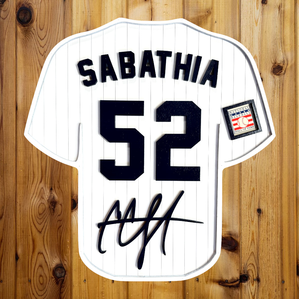 CC Sabathia 3D Signature Wood Jersey 19 x 18 Wall Sign (white)