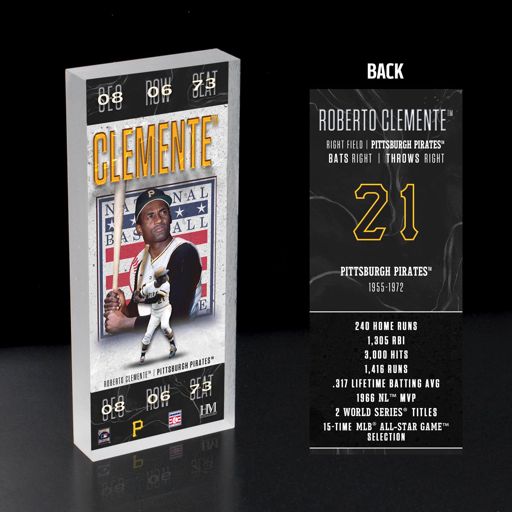 Roberto Clemente Pittsburgh Pirates 1973 Hall of Fame Induction 3D Acrylic Ticket Block