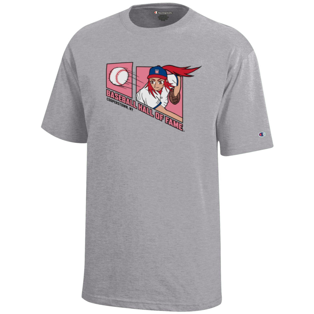 Youth Champion Baseball Hall of Fame Manga Girl Oxford Grey Short Sleeve T-Shirt