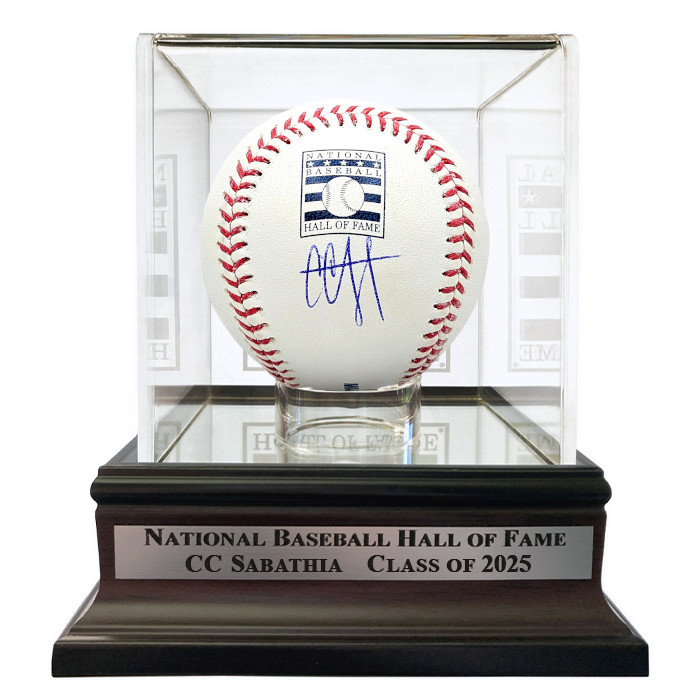 CC Sabathia Autographed Hall of Fame Logo Baseball with HOF Case