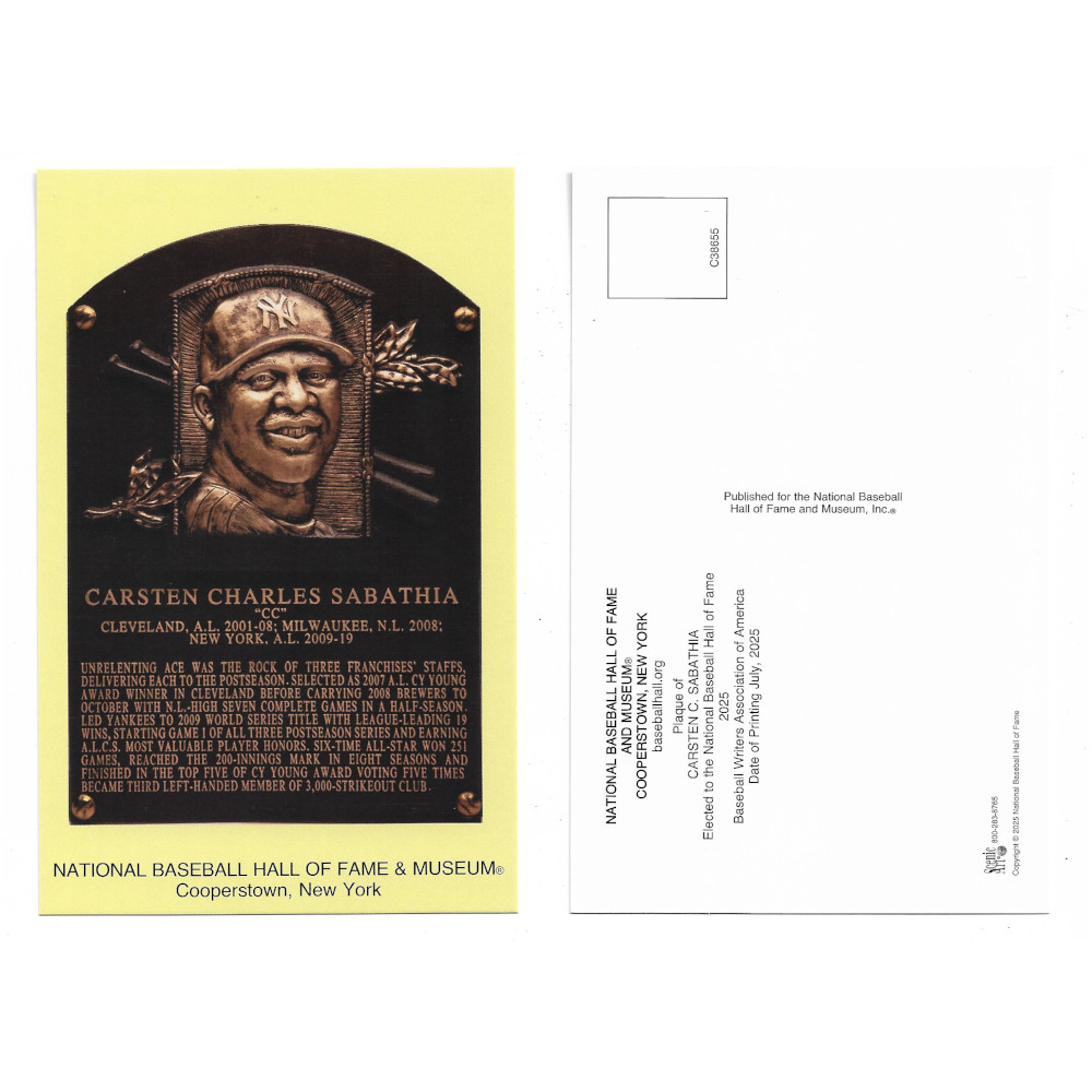 CC Sabathia Baseball Hall of Fame Plaque Postcard CC Sabathia Baseball Hall of Fame Plaque Postcard