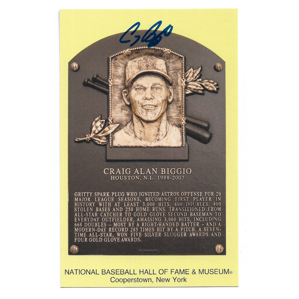 Craig Biggio Autographed Hall of Fame Plaque Postcard (Beckett)