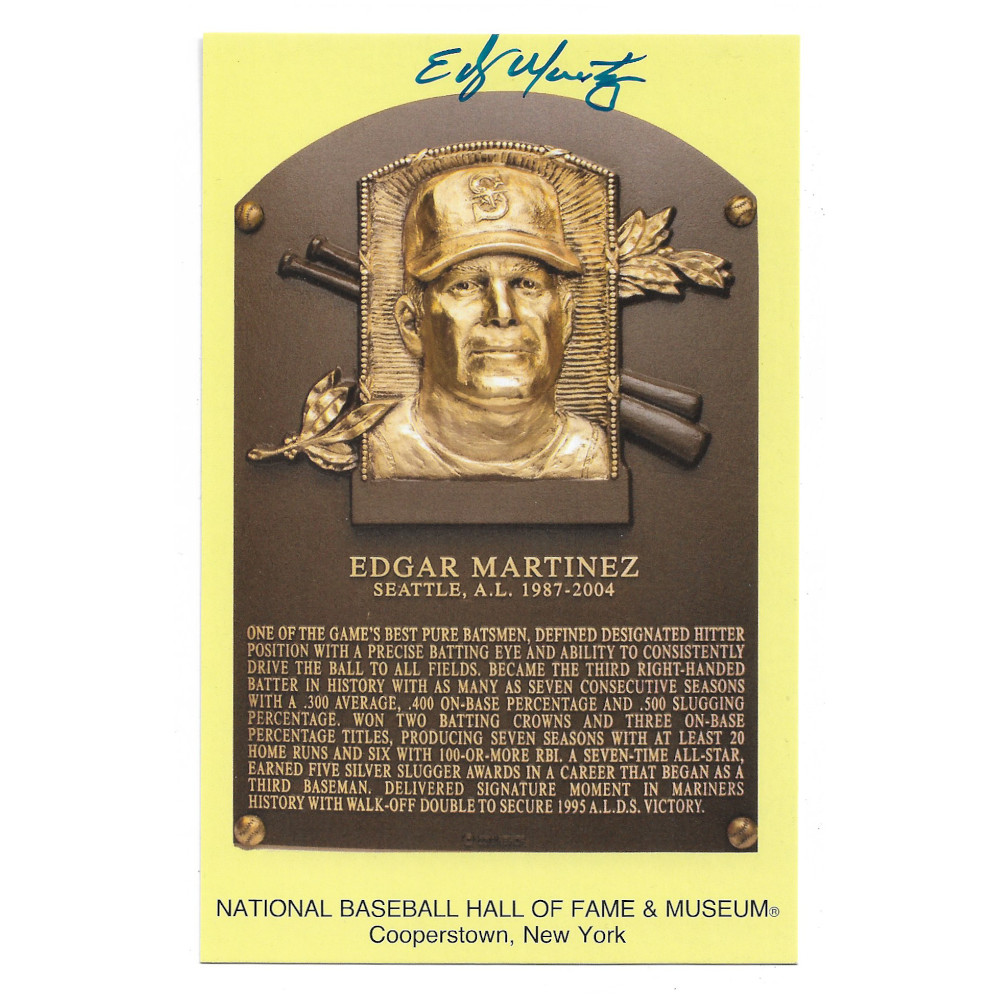Edgar Martinez Autographed Hall of Fame Plaque Postcard (Beckett) Edgar Martinez Autographed Hall of Fame Plaque Postcard (Beckett)