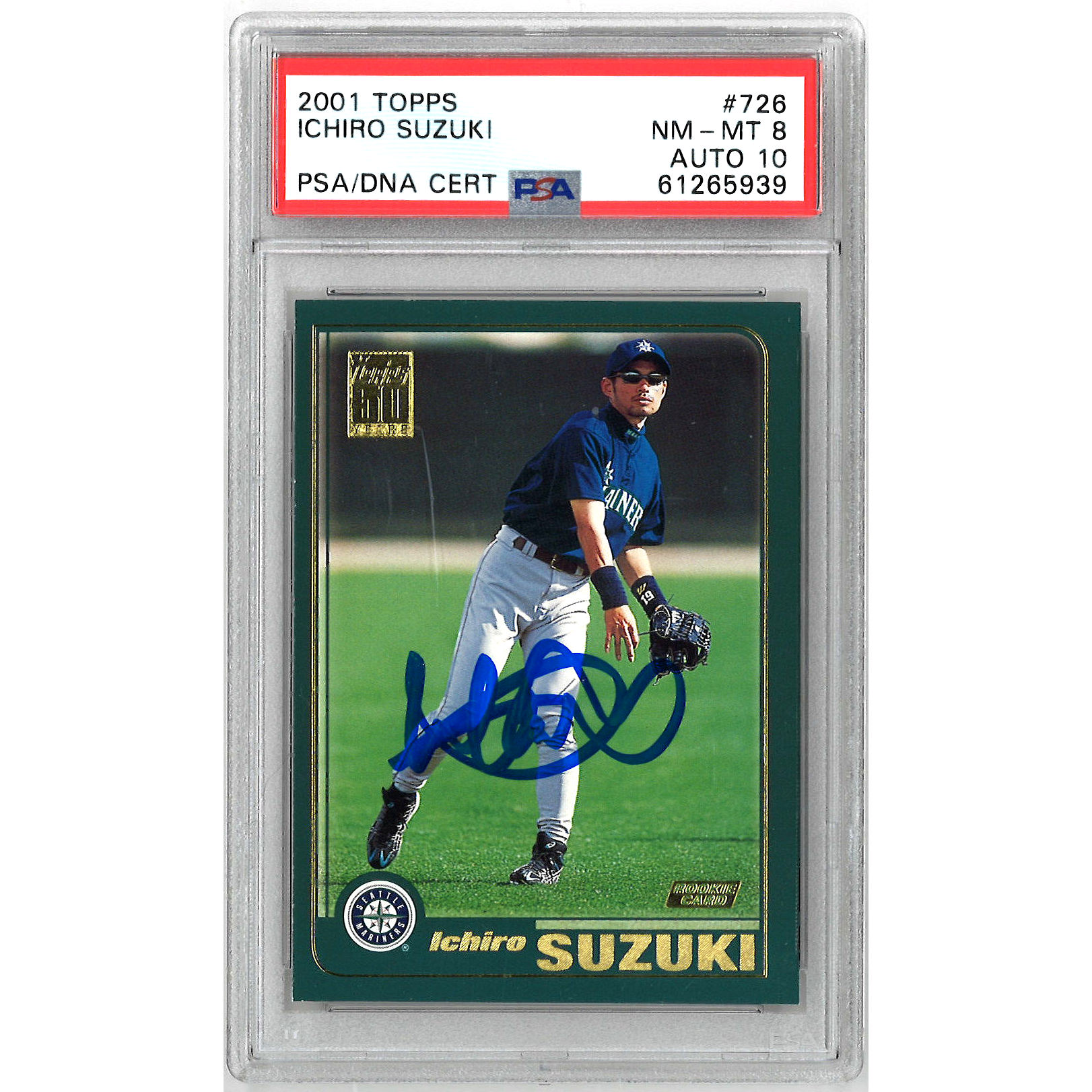 Ichiro Suzuki Seattle Mariners Autographed 2001 Topps # 726 Rookie Card (PSA)