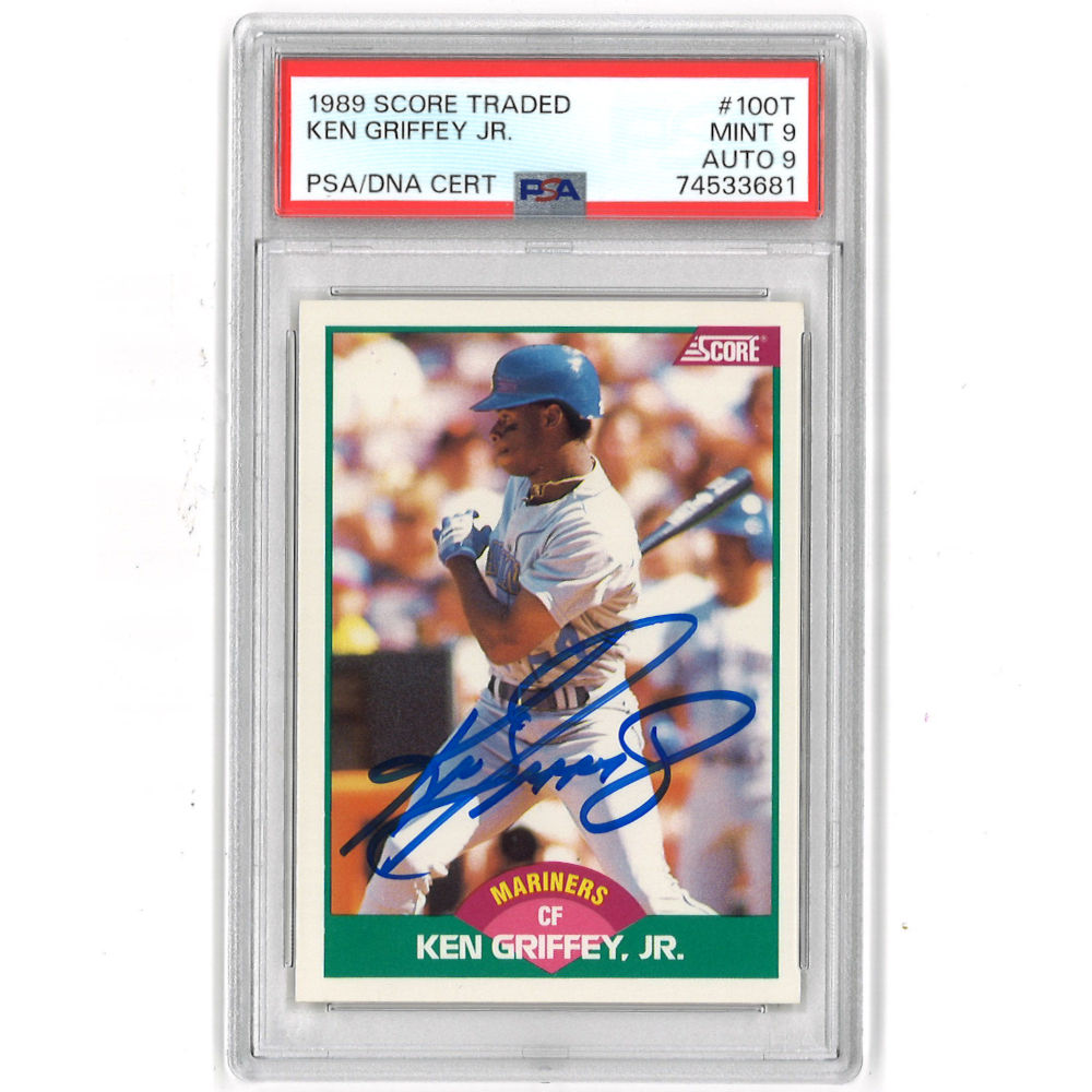 Ken Griffey Jr. Autographed Baseball Rookie Card 1989 Score Traded # 100T (PSA 9)
