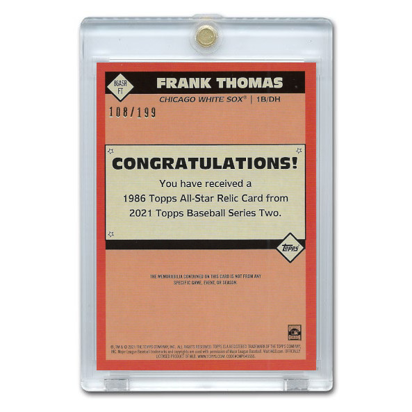 Frank Thomas 2021 Topps Game Used 1986 Topps All-Star Black Relic # 86ASR-FT Ltd Ed of 199