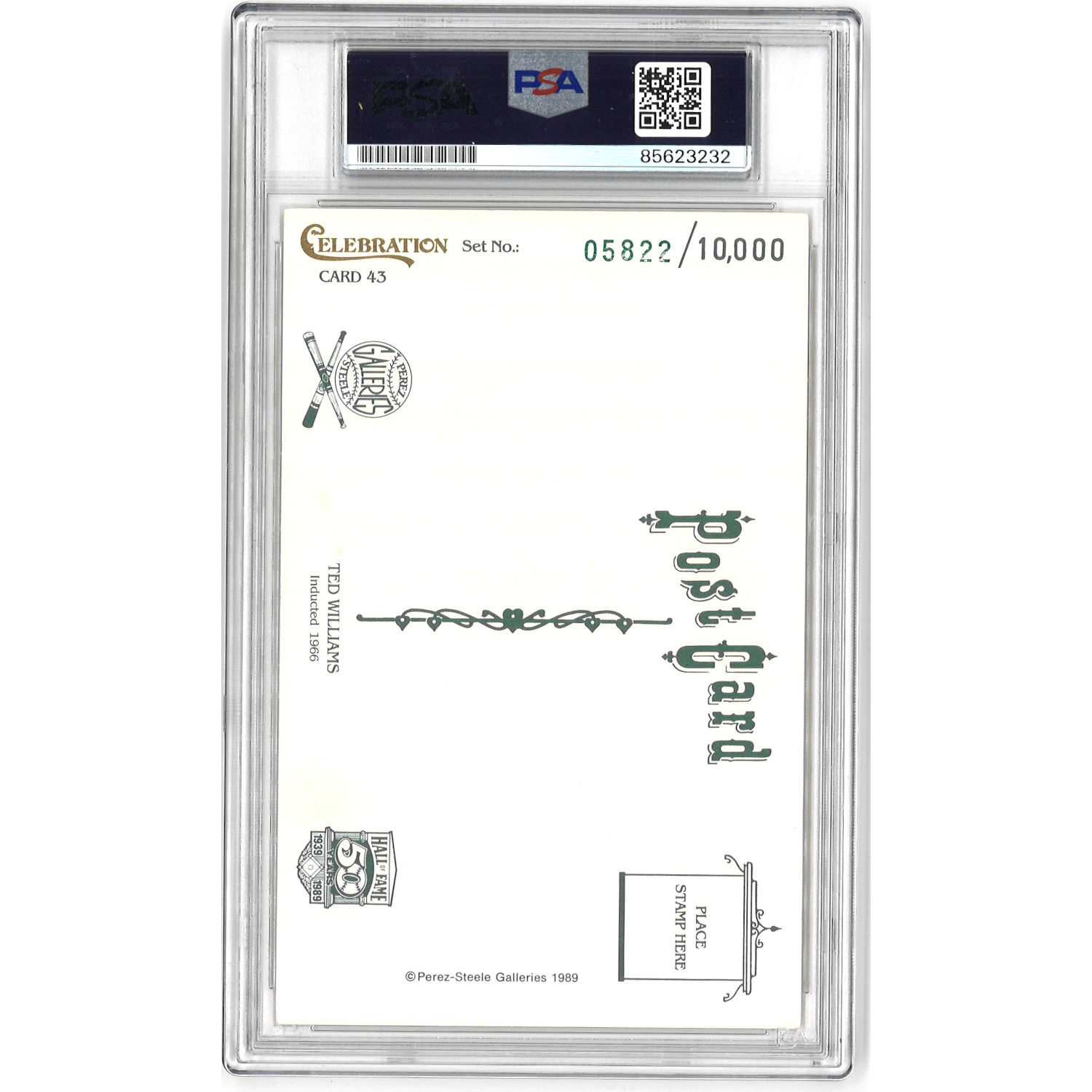 Ted Williams Autographed Perez-Steele Celebration Series Postcard # 43 (PSA-32)