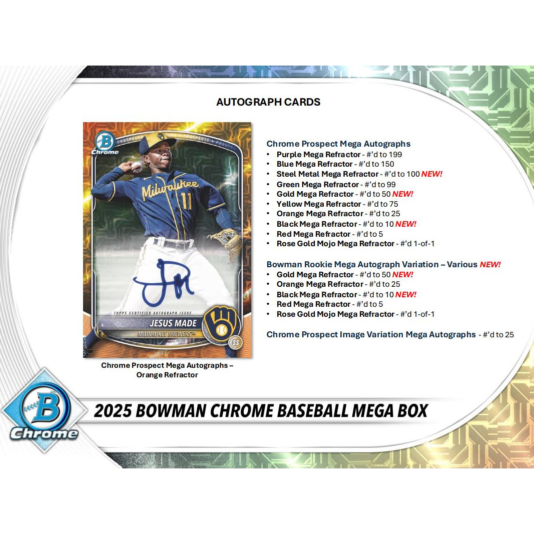 2025 Bowman Chrome Baseball 35 Card Mega Box