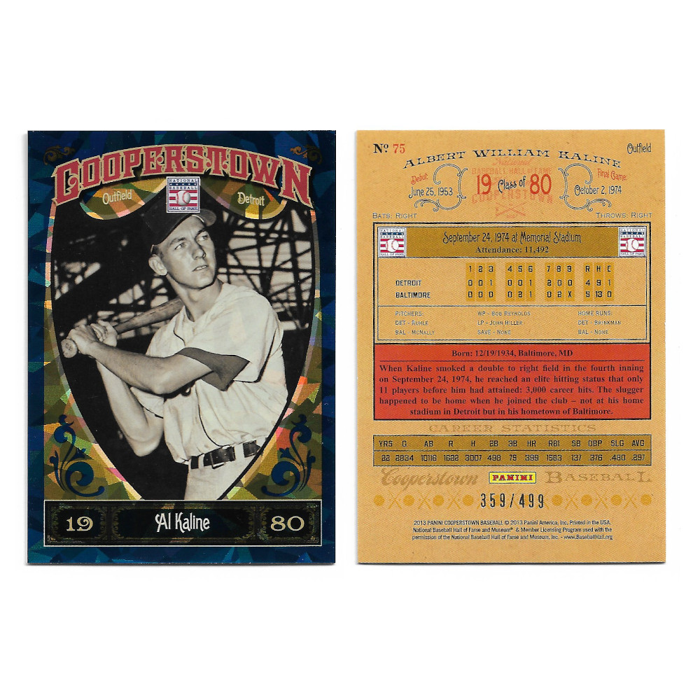 Al Kaline 2013 Panini Cooperstown Blue Crystal # 75 Ltd Ed of 499 Al Kaline 2013 Panini Cooperstown Blue Crystal # 75 Ltd Ed of 499