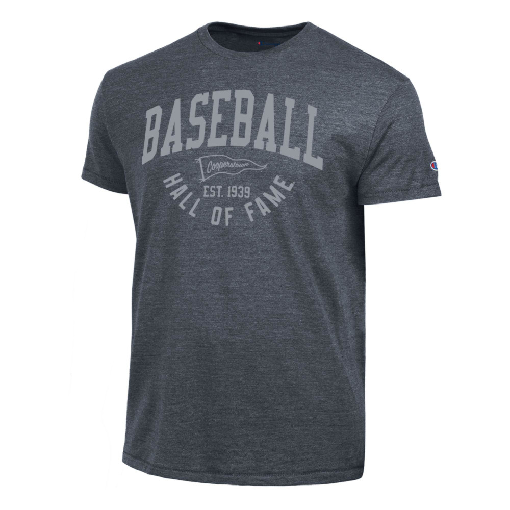 Men’s Champion Baseball Hall of Fame Pennant Heather Navy Tri-Blend T-Shirt Men’s Champion Baseball Hall of Fame Pennant Heather Navy Tri-Blend T-Shirt