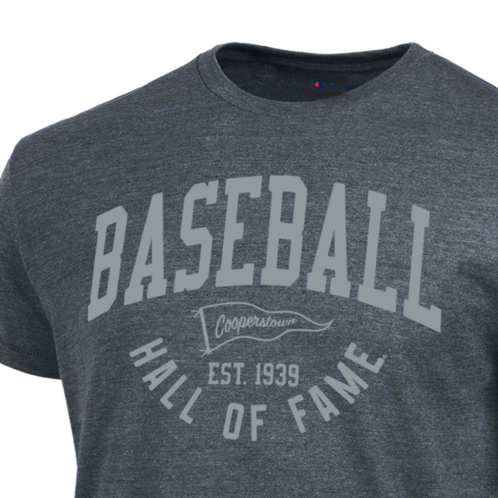 Men’s Champion Baseball Hall of Fame Pennant Heather Navy Tri-Blend T-Shirt