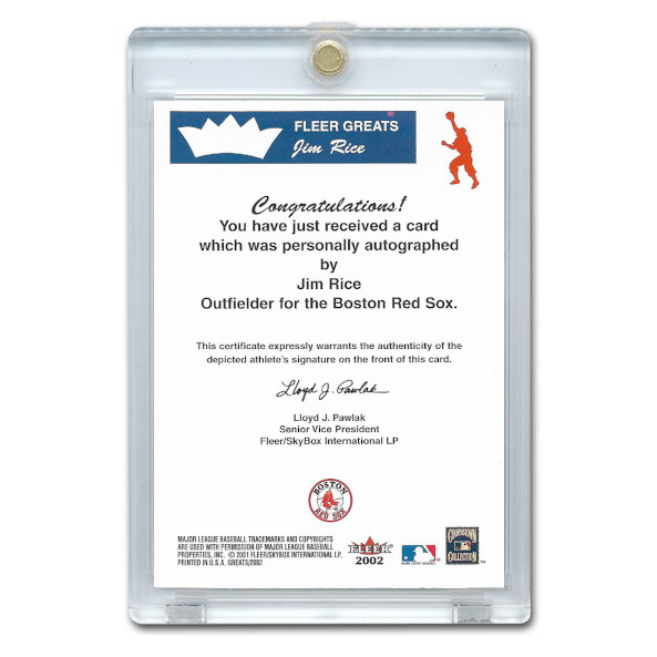 Jim Rice Autographed Card 2002 Fleer Greats of the Game Jim Rice Autographed Card 2002 Fleer Greats of the Game