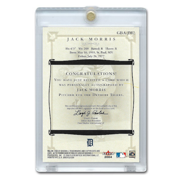 Jack Morris Autographed Card 2004 Fleer Greats of the Game Jack Morris Autographed Card 2004 Fleer Greats of the Game