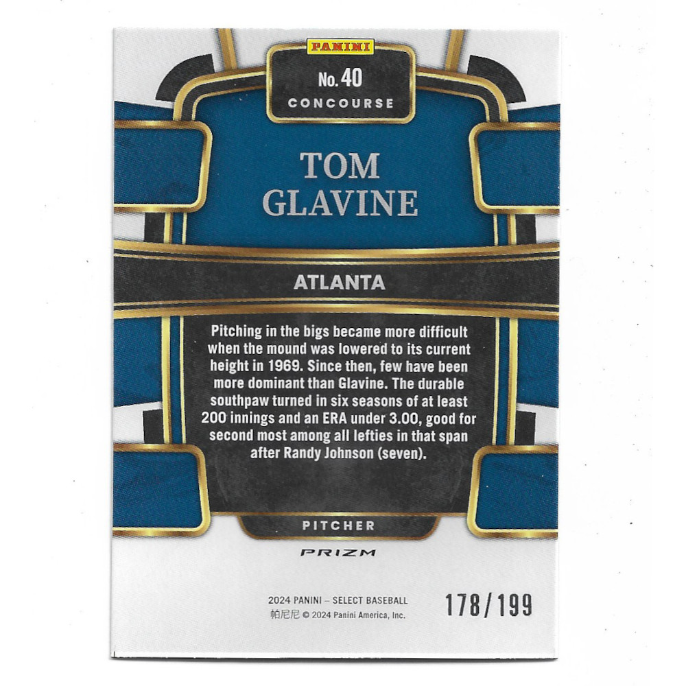 Tom Glavine 2024 Panini Select Blue # 40 Ltd Ed of 199 Tom Glavine 2024 Panini Select Blue # 40 Ltd Ed of 199