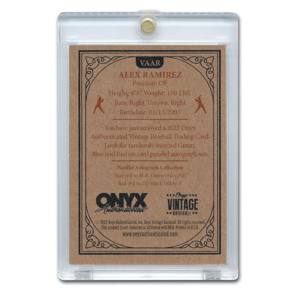 Alex Ramirez Autographed Card 2022 Onyx Vintage # VAAR Alex Ramirez Autographed Card 2022 Onyx Vintage # VAAR