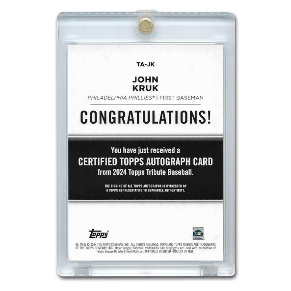 John Kruk Autographed Card 2024 Topps Tribute Gold # TA-JK Ltd Ed of 75 John Kruk Autographed Card 2024 Topps Tribute Gold # TA-JK Ltd Ed of 75