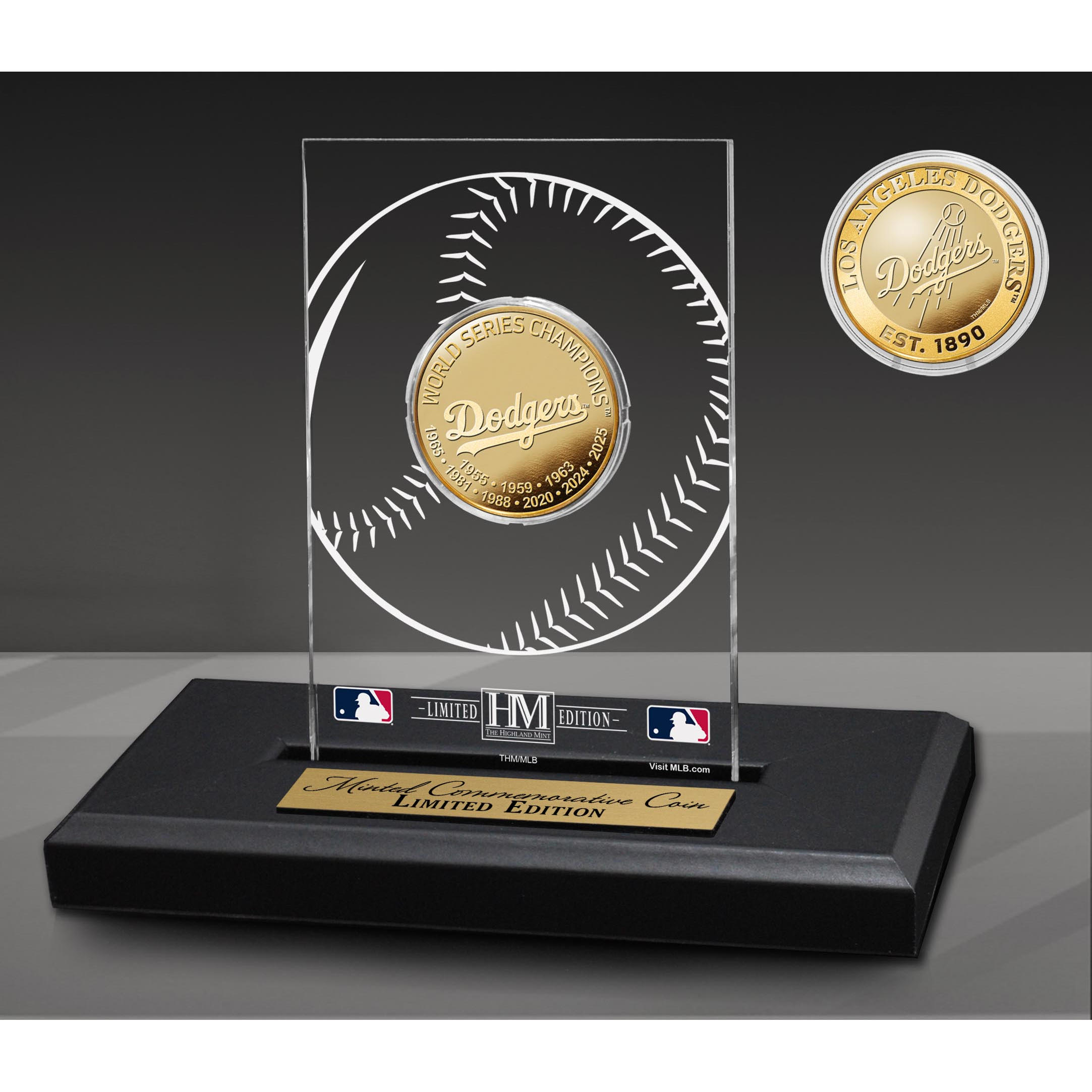 Los Angeles Dodgers 9-Time World Series Champions Gold Coin in Desk Top Display