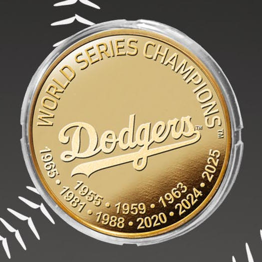 Los Angeles Dodgers 9-Time World Series Champions Gold Coin in Desk Top Display