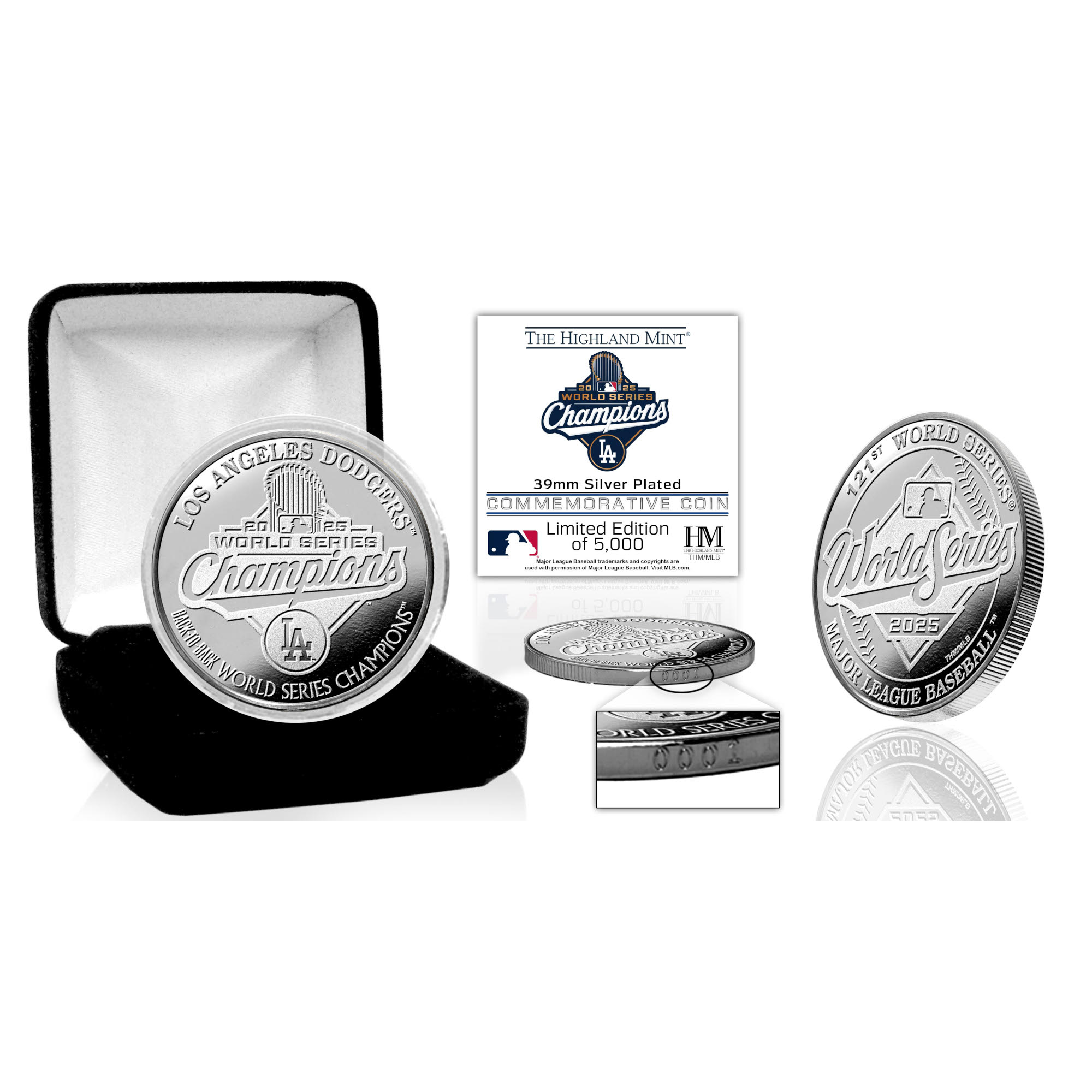 Los Angeles Dodgers 2025 World Series Champions 36mm Silver-plated Mint Coin Ltd Ed of 5,000
