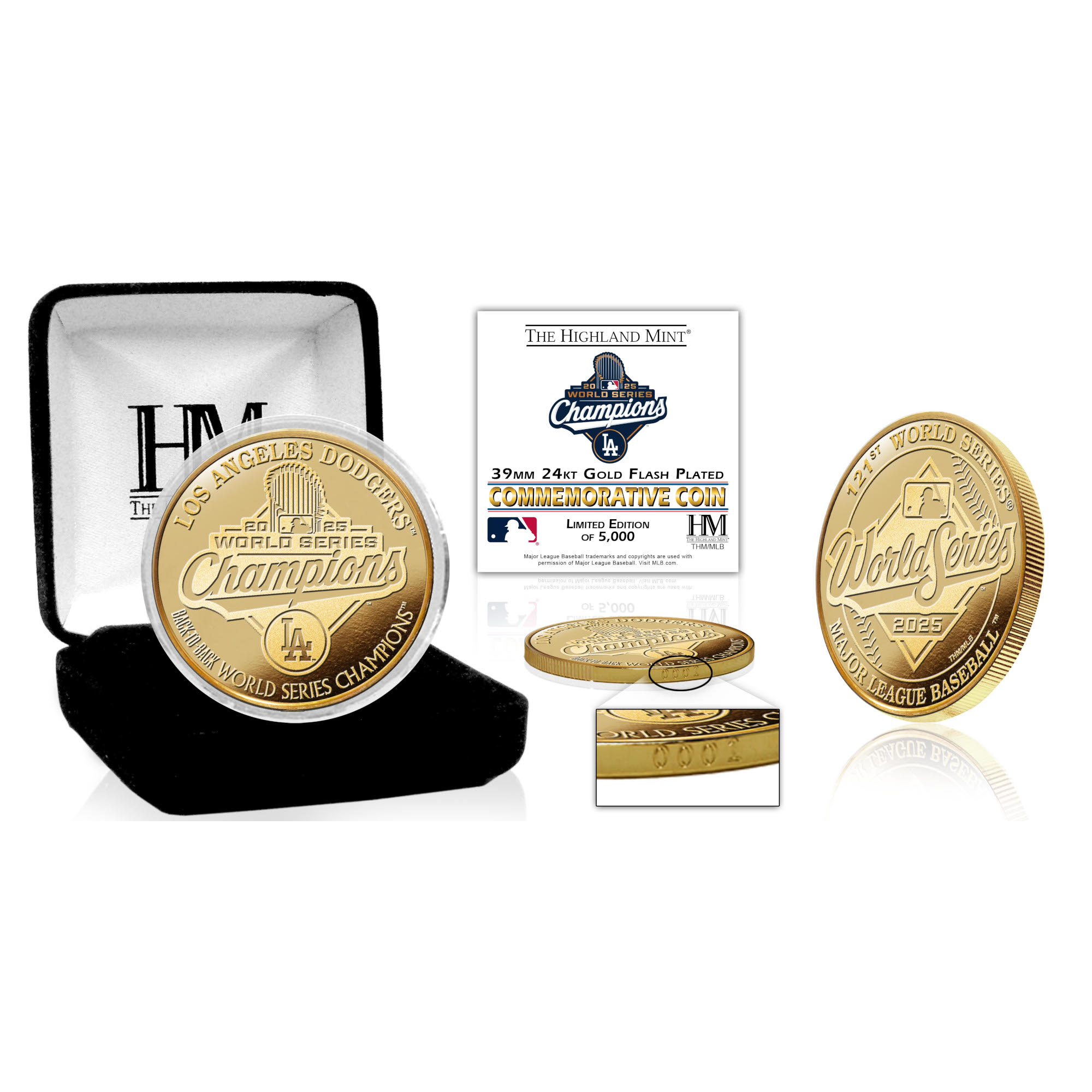 Los Angeles Dodgers 2025 World Series Champions 25kt Gold-plated Coin Ltd Ed of 5,000
