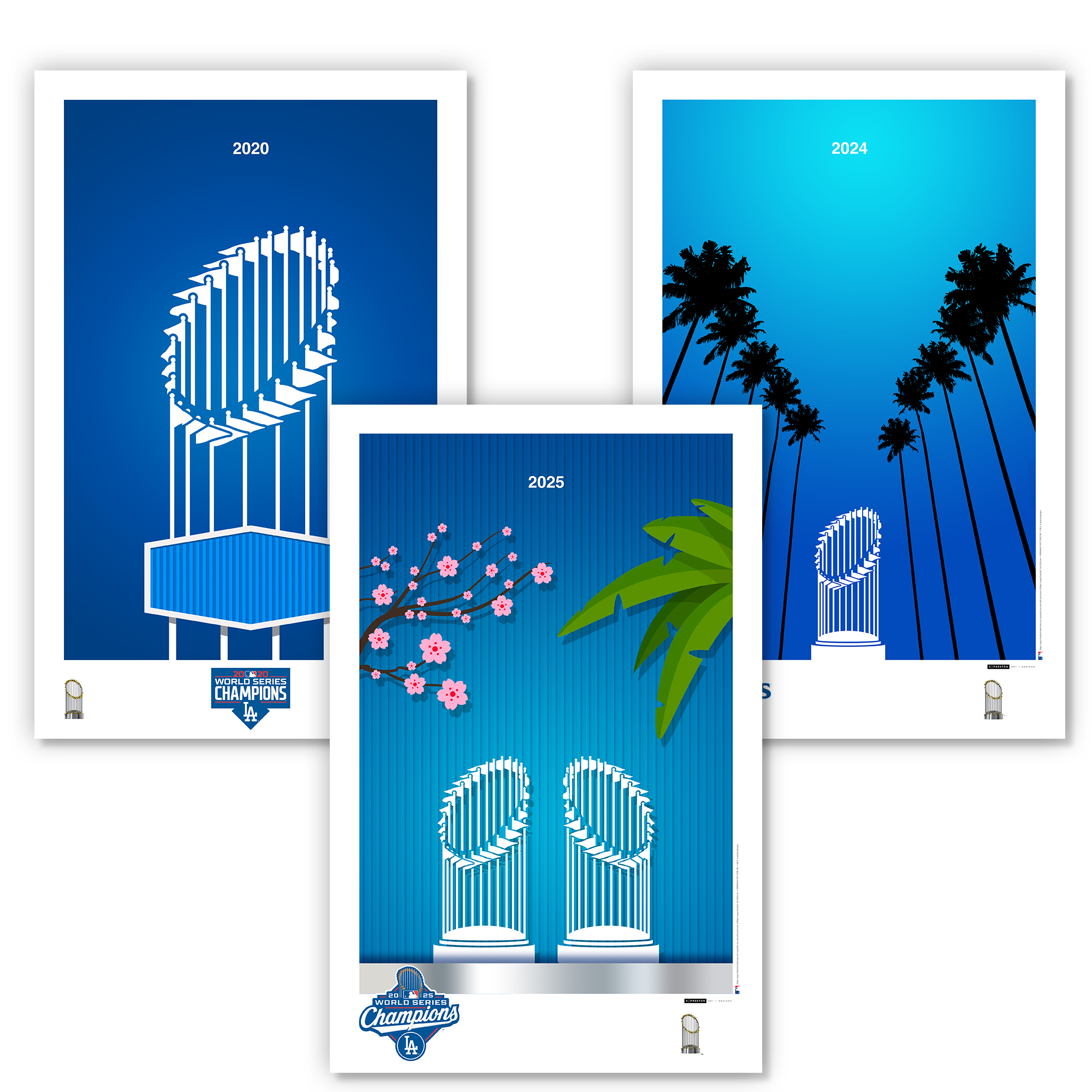 Los Angeles Dodgers World Series Champions 11" x 17" 3 Print Bundle by artist S. Preston