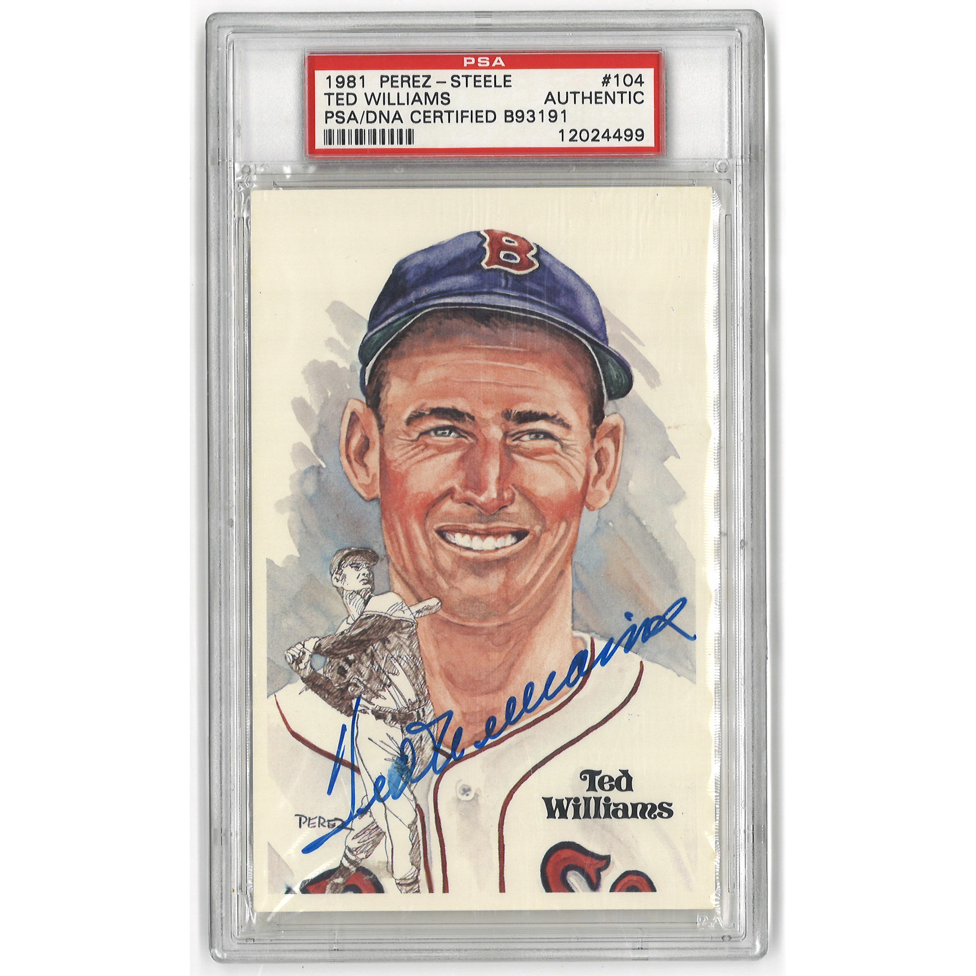 Ted Williams Autographed Perez-Steele HOF Series Postcard #104 (PSA-99)