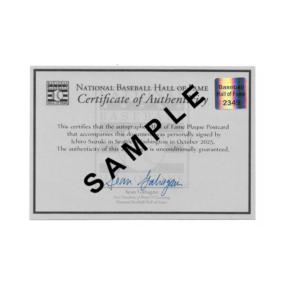 Ichiro Suzuki Autographed Hall of Fame Plaque Postcard - Japanese (HOF)