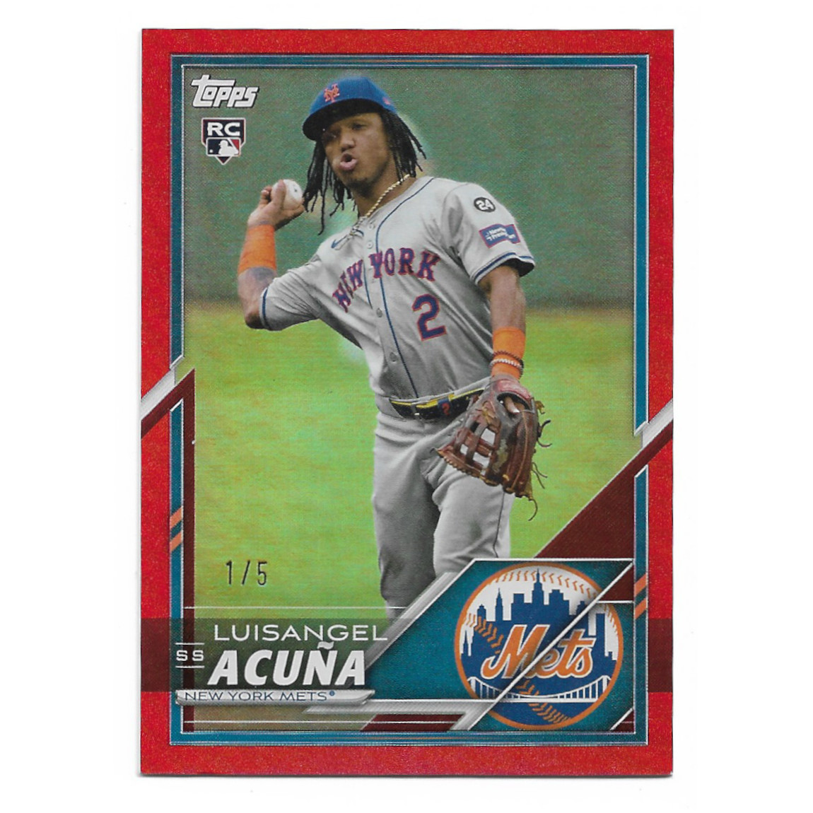 Luisangel Acuna New York Mets 2025 Topps Lids Mitchell & Ness Red Foil # 15 Ro*okie Card Ltd Ed of 5