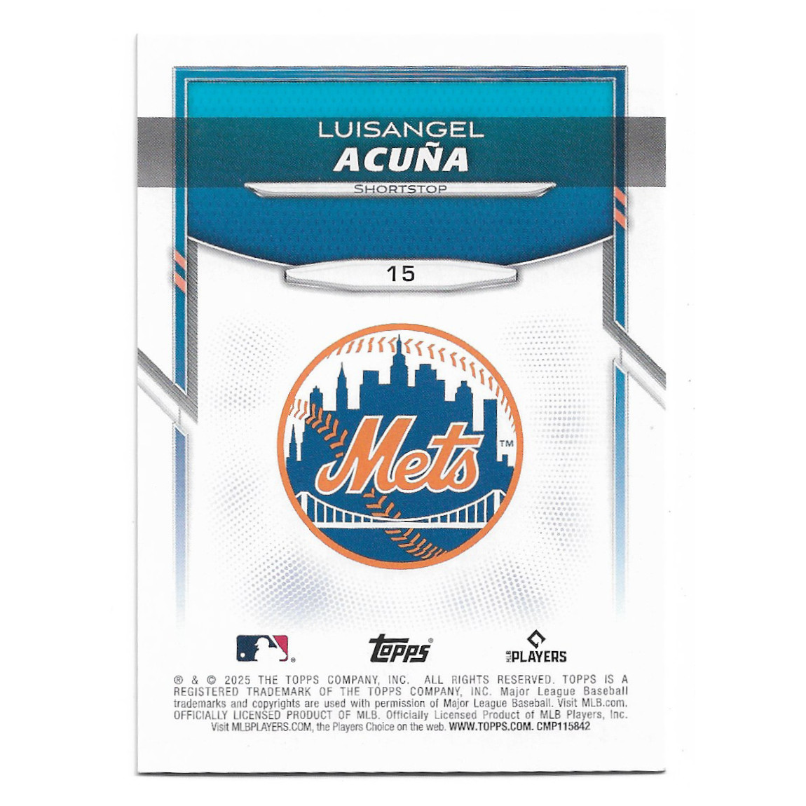 Luisangel Acuna New York Mets 2025 Topps Lids Mitchell & Ness Red Foil # 15 Ro*okie Card Ltd Ed of 5