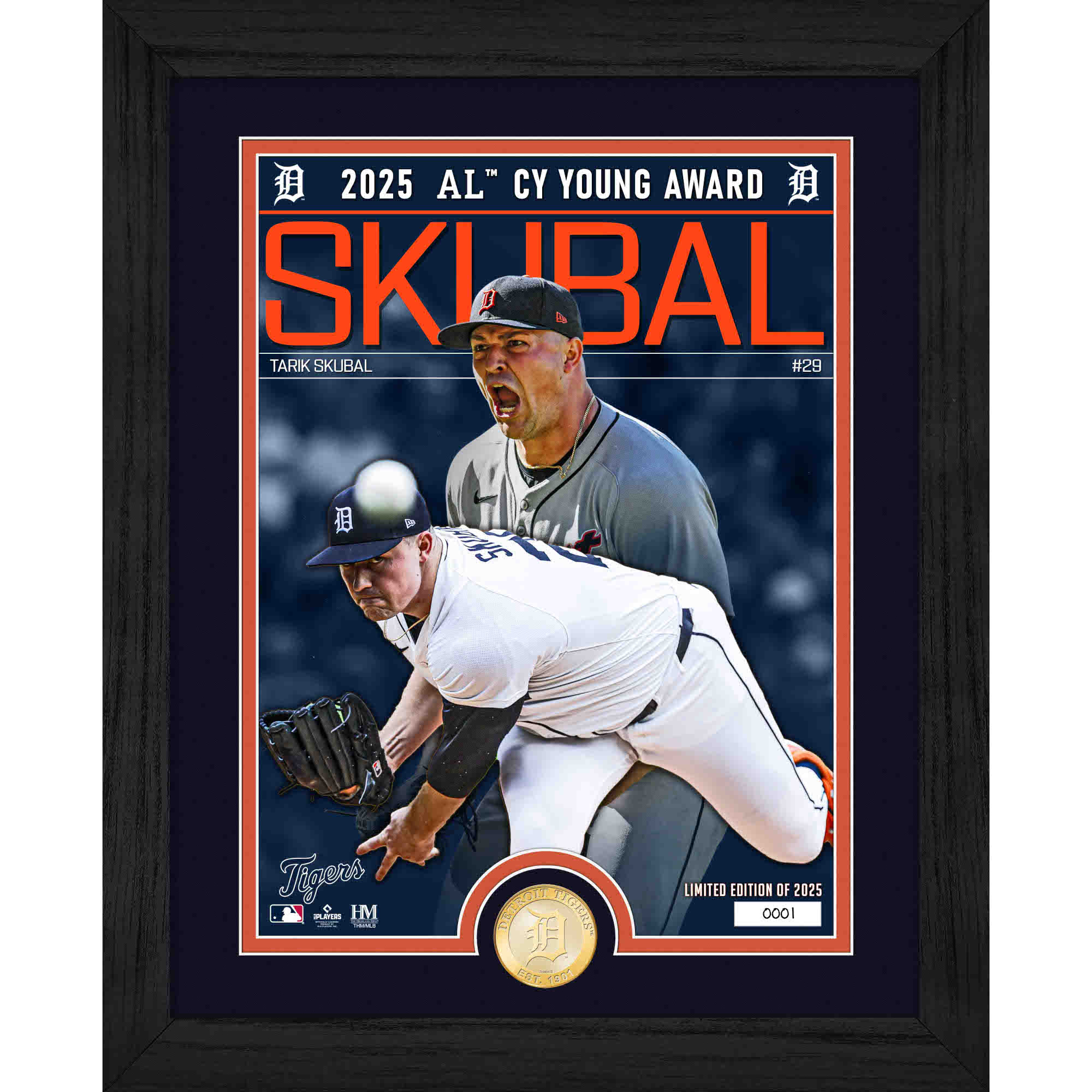 Tarik Skubal Highland Mint 2025 AL Cy Young Award Commemorative 13 x 16 Bronze Coin Photo Mint