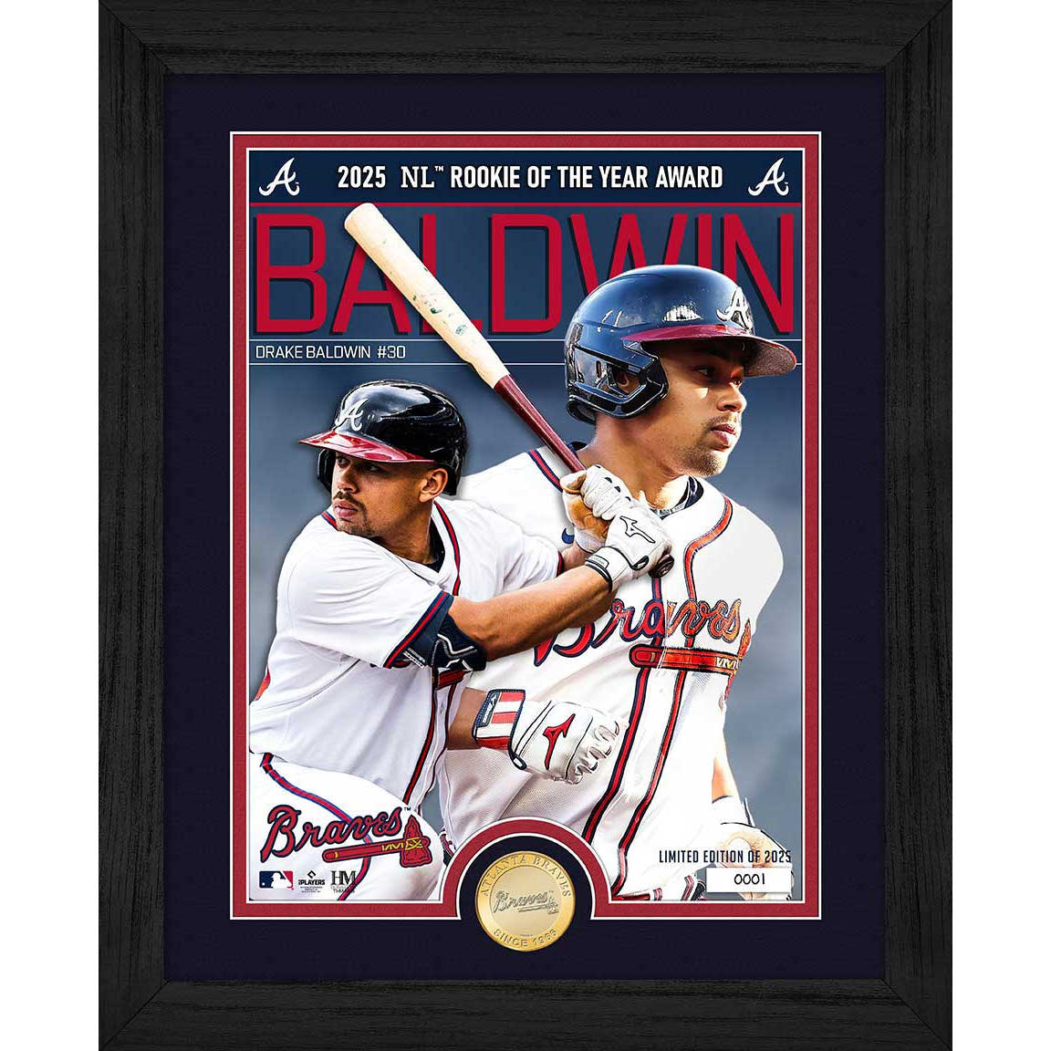 Drake Baldwin Highland Mint 2025 NL Rookie of the Year Award Commemorative 13 x 16 Bronze Coin Photo Mint