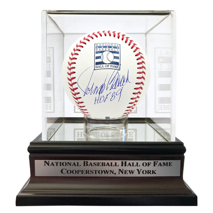 Johnny Bench Autographed Hall of Fame Logo Baseball with HOF89 Inscription with HOF Case (Beckett)