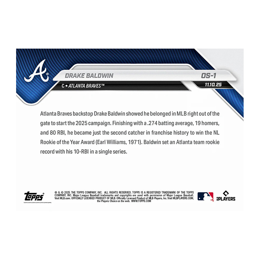 Drake Baldwin Atlanta Braves 2025 Topps Now Rookie of the Year # OS-1 Rookie Card