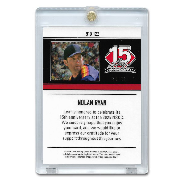 Nolan Ryan 2025 Leaf 15th 1991 Annivesary Silver # 51 Ltd Ed of 15