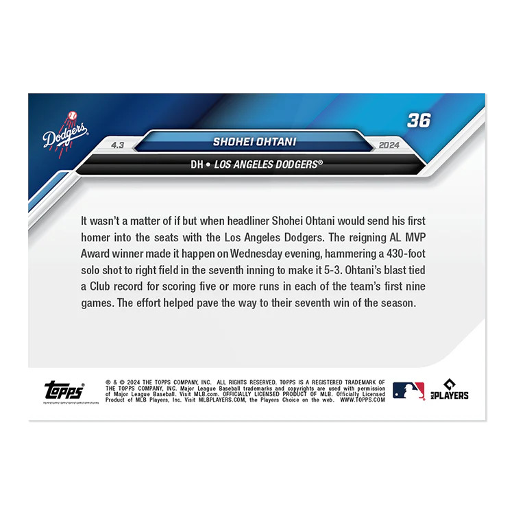 Shohei Ohtani 2024 Topps Now First Dodger Home Run # 36