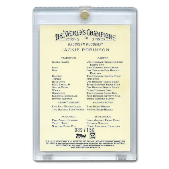 Jackie Robinson 2022 Topps Allen & Ginter Chrome Blue Refractor # 108 Ltd Ed of 150