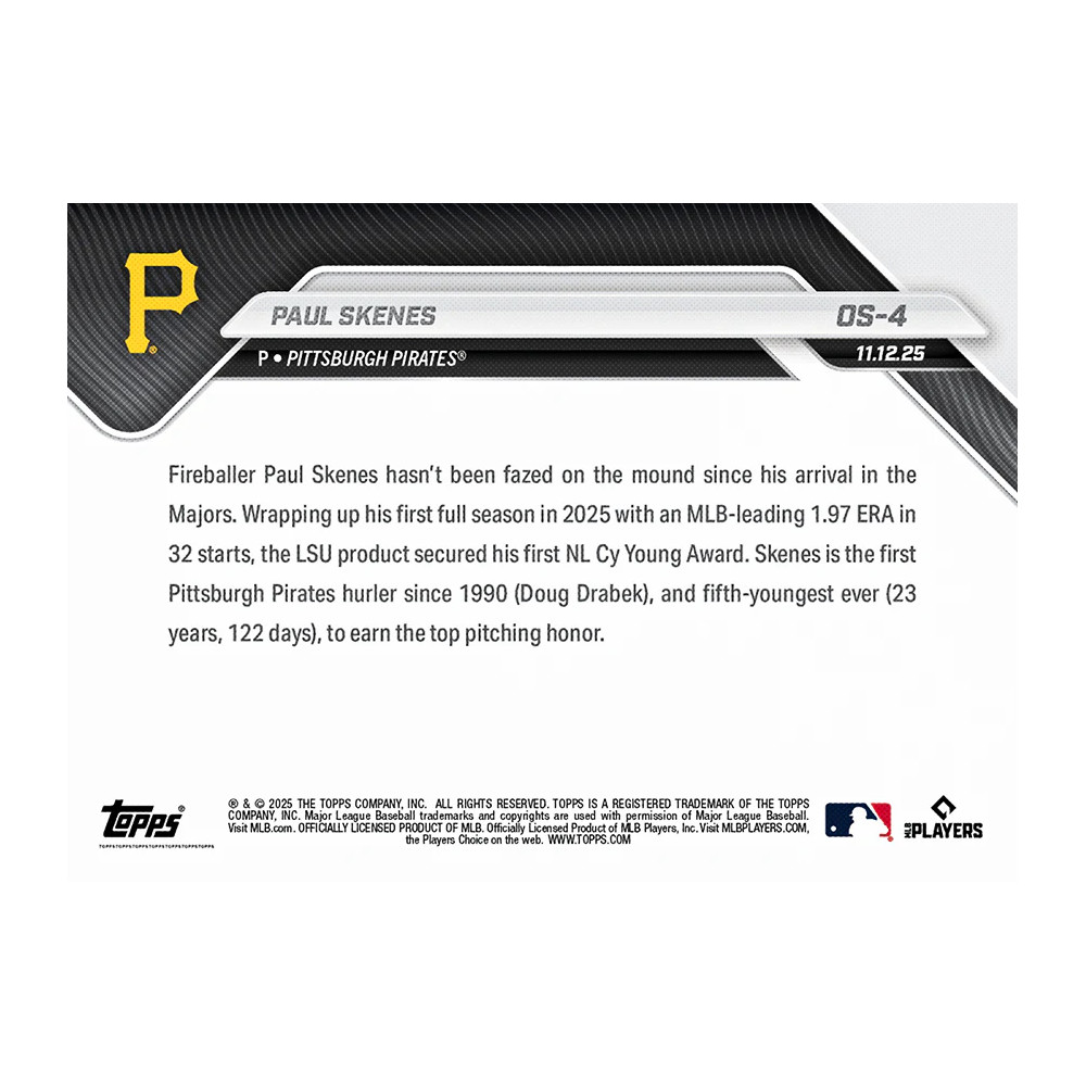Paul Skenes NL Cy Young Winner 2025 Topps Now Card # OS-4