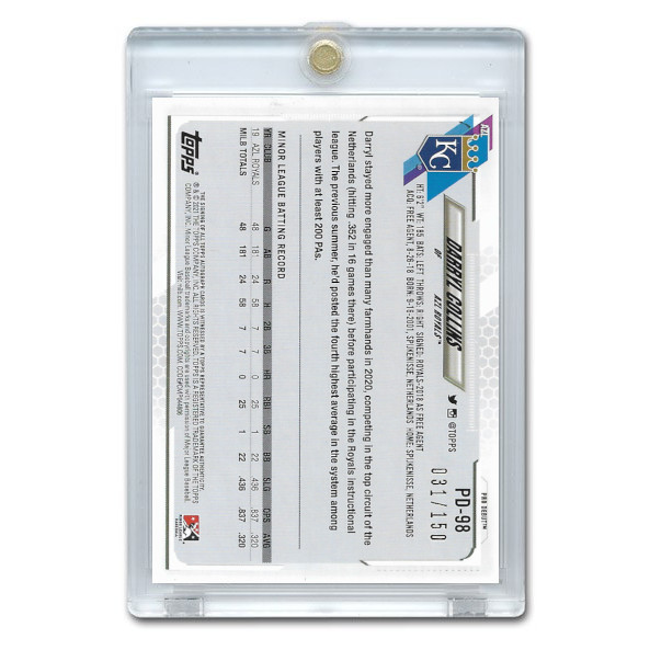 Darryl Collins Autographed Card 2020 Topps Upro Debut Blue # PD-98 Ltd Ed of 150