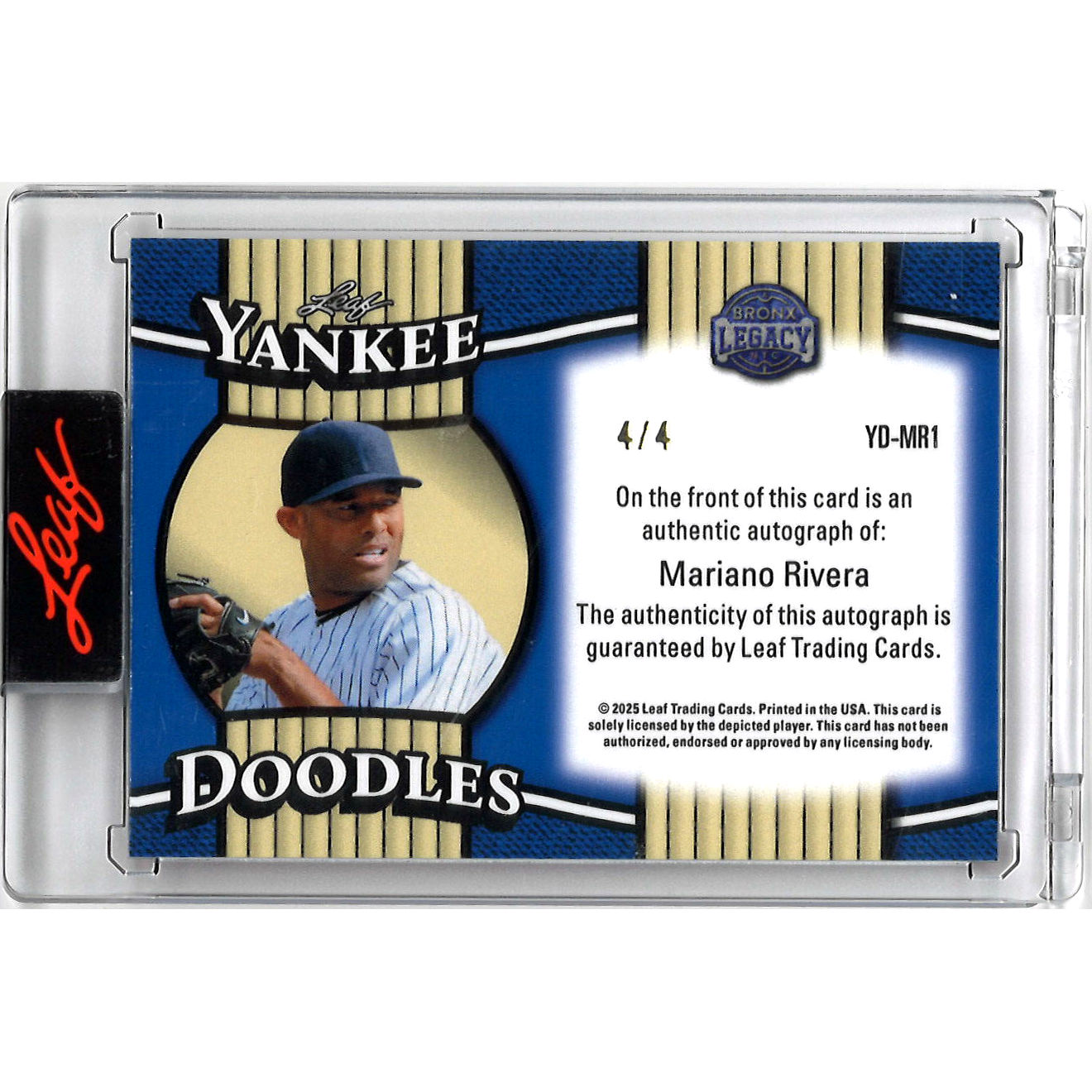 Mariano Rivera Autographed Card 2025 Leaf Bronx Legacy Yankee Doodles Purple # AM-RC1 Ltd Ed of 4